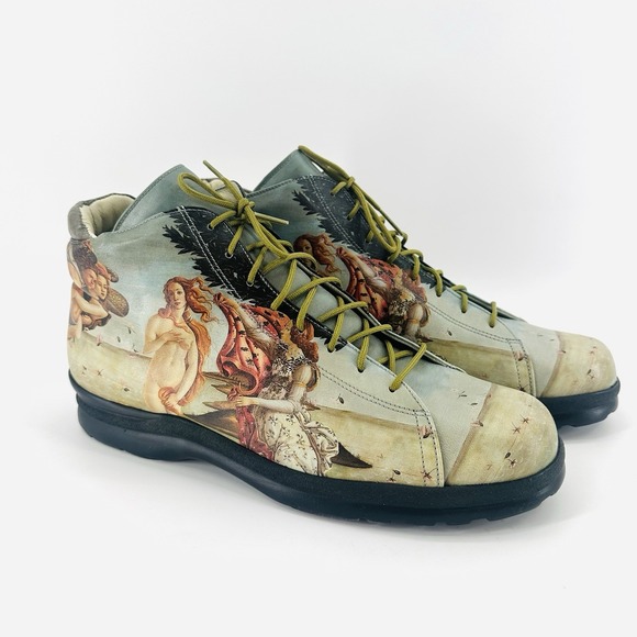 VTG Custom Renaissance Art Boots Birth of Venus Print Grunge Goth Cosplay Sz 8.5 - Picture 2 of 13